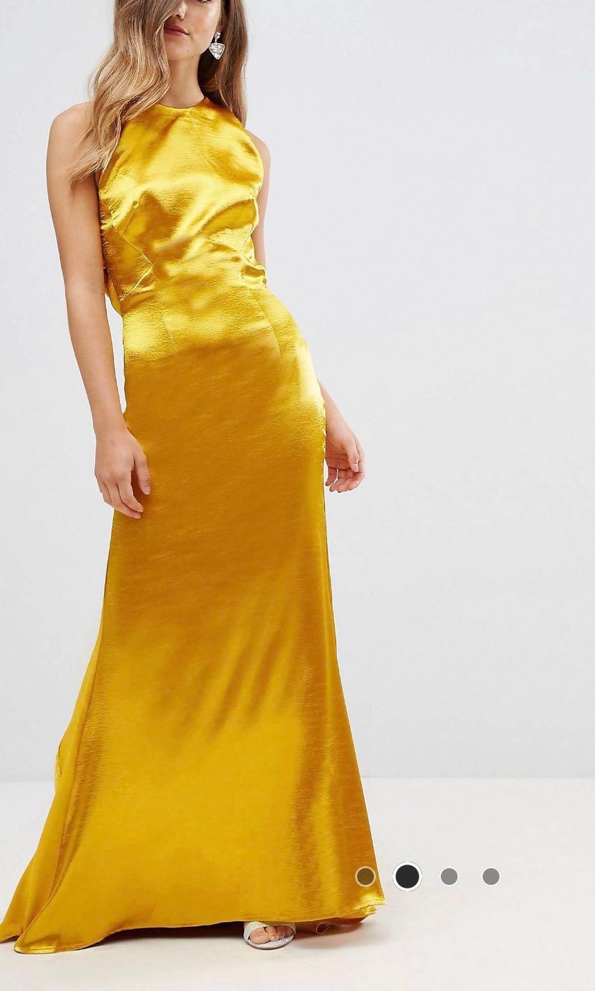 SALE RENT JARLO Petite Vintage Gold Sexy Low Back Evening Gown