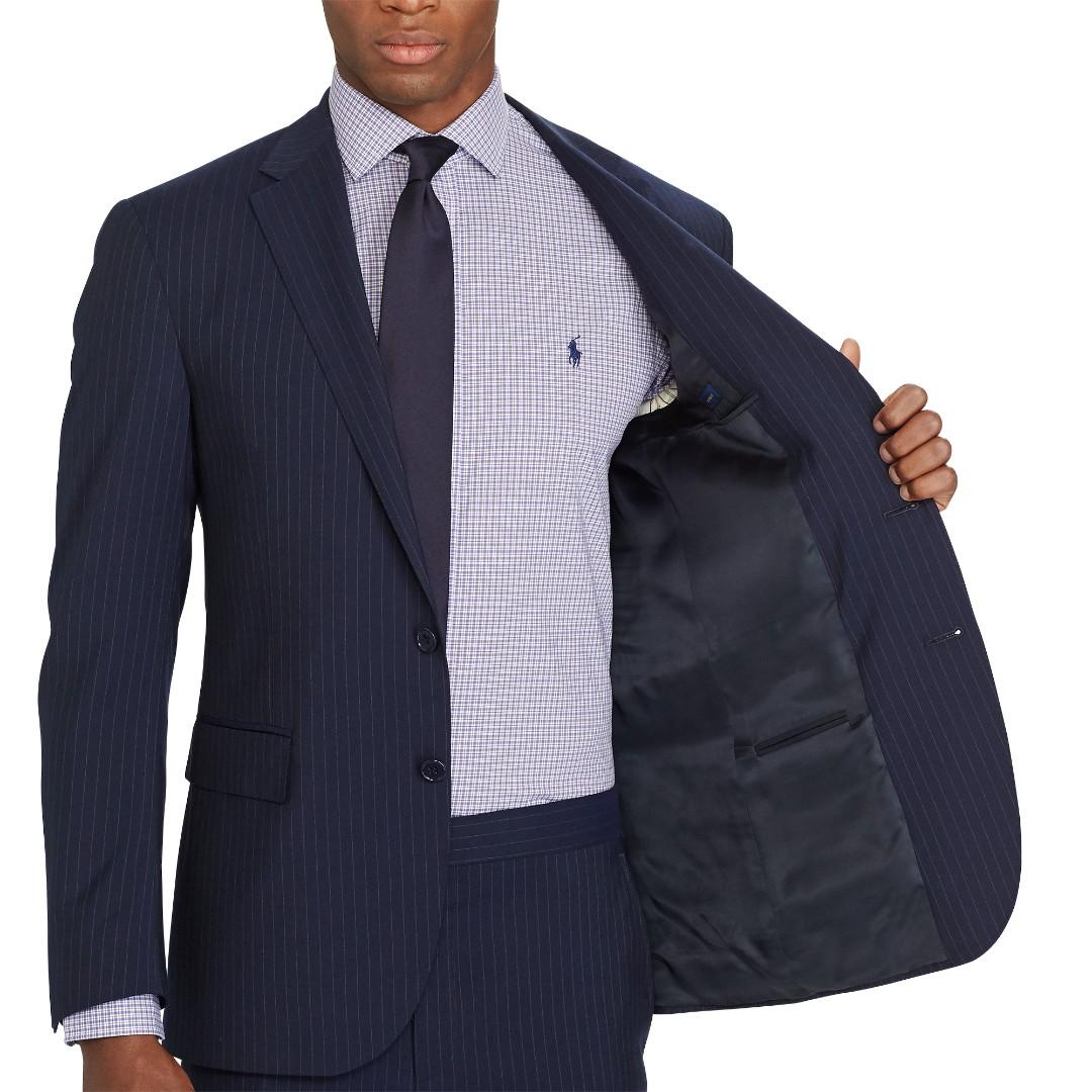New Polo Ralph Lauren Navy Grey Pinstripe 2 Piece Suit, Men's ...
