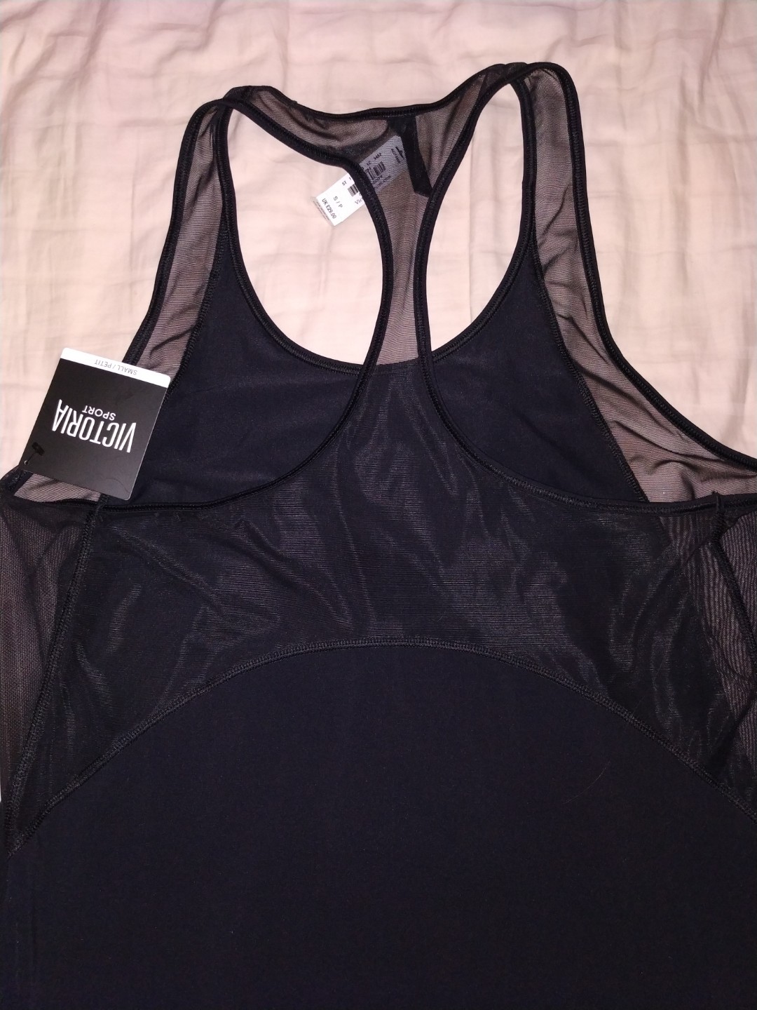 New Victoria Secret Sheer Mesh Upper Racer Back Tank Top Black or Fusia LG