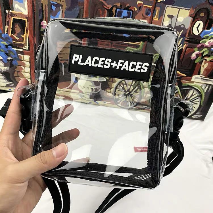 places and faces transparent bag