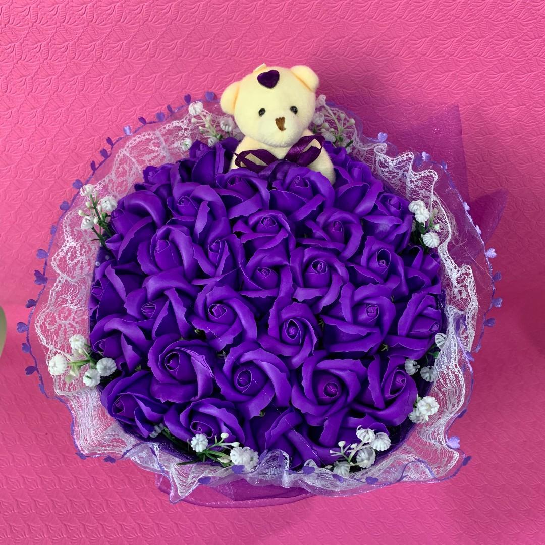 teddy bear roses purple