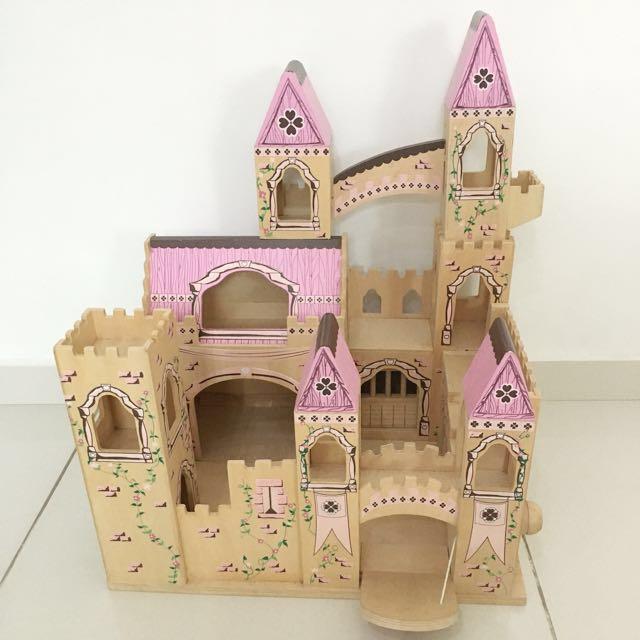 melissa & doug folding princess castle wooden dollhouse with drawbridge and turrets
