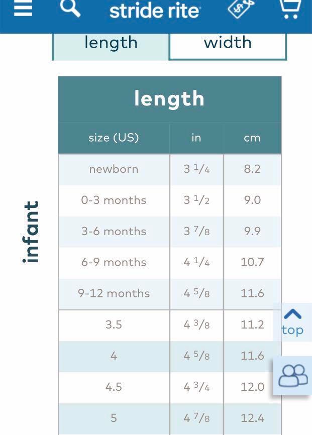 Stride rite top measuring chart