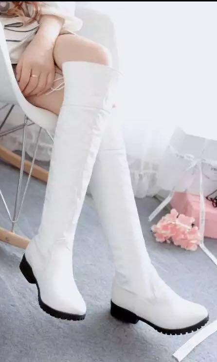 White knee high Boots, Women's Fashion 