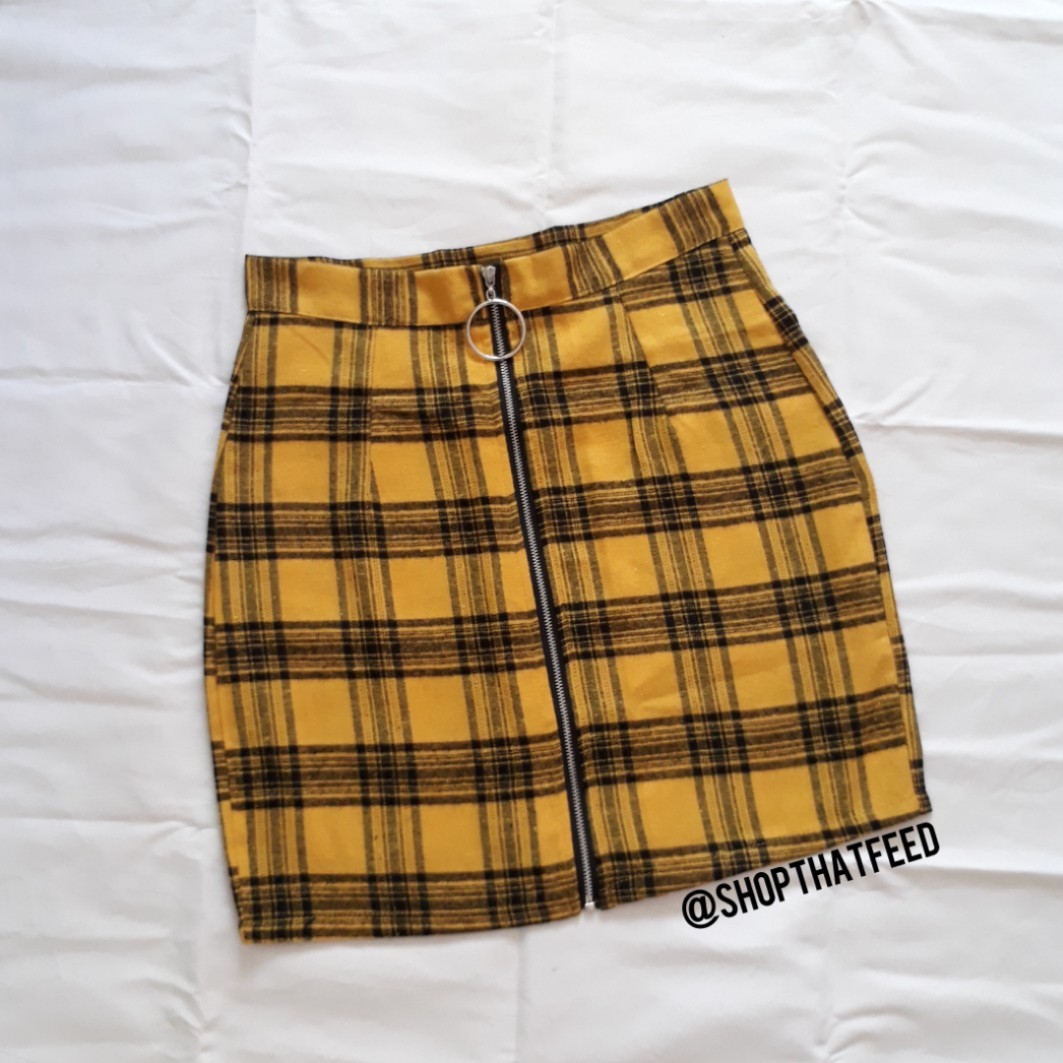 Yellow plaid skirt with zipper Clearance