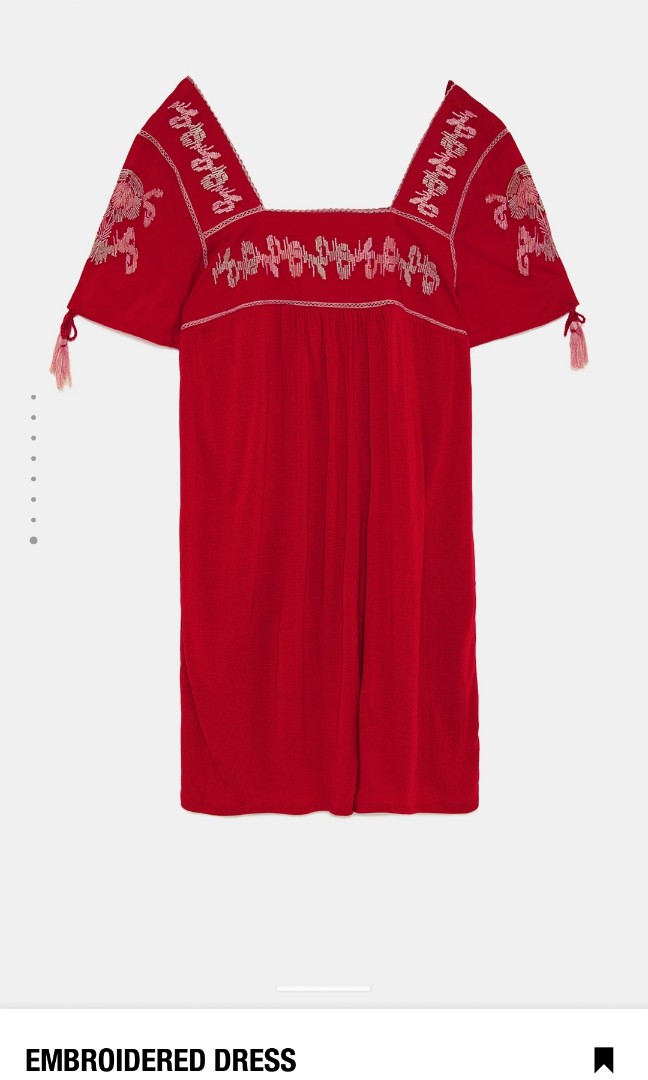 zara red embroidered dress