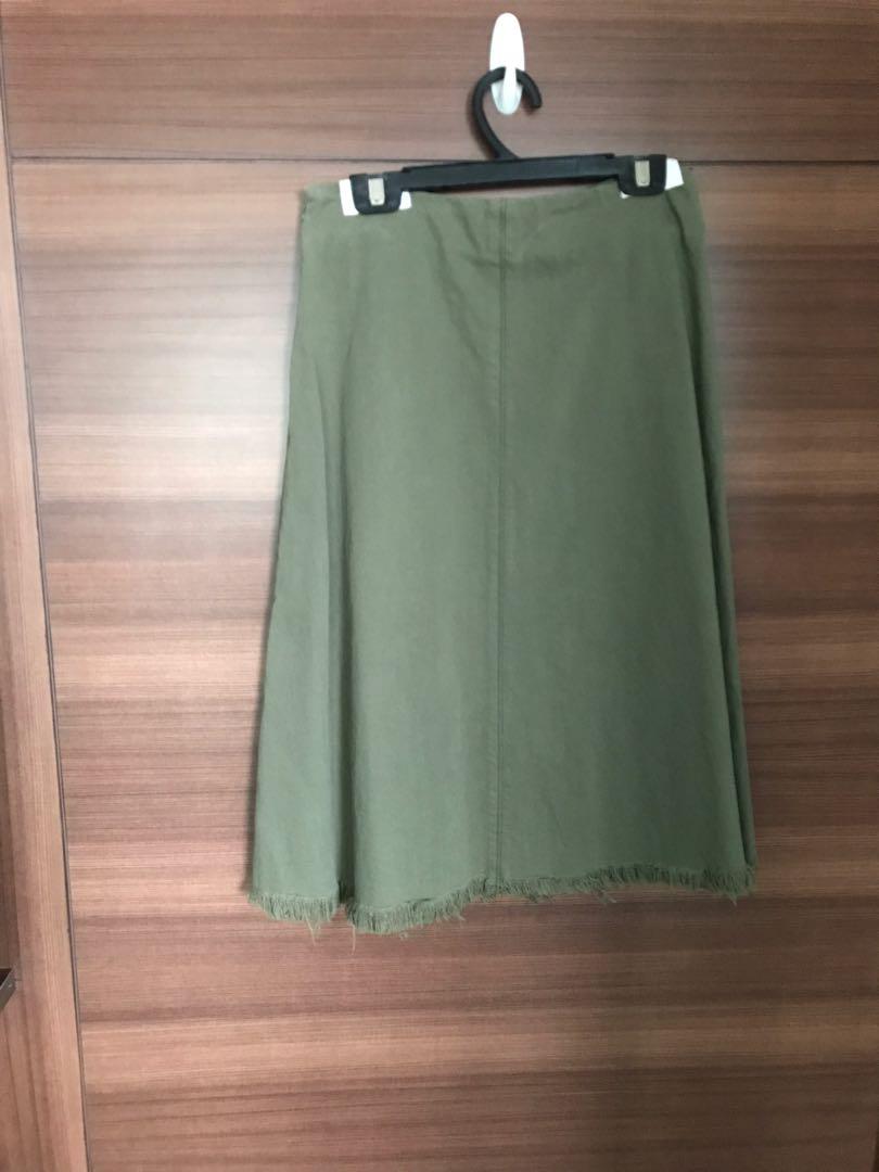 Khaki green skirt zara sale