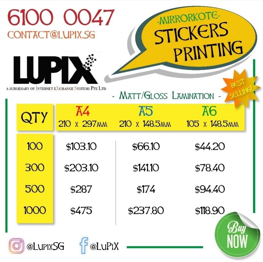 1 Mirrorkote Stickers Printing A4 A5 A6 Hot Matt Gloss Lamination Design Craft Art Prints On Carousell