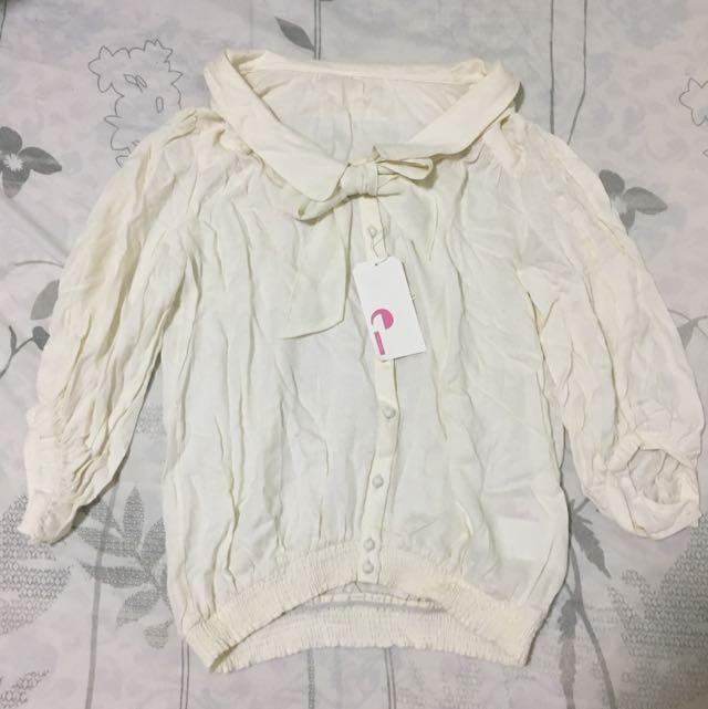 Bn E Hyphen World Gallery Ehwg Off White Tie Mix Blouse Women S Fashion Clothes Tops On Carousell