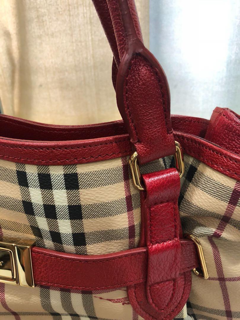 Burberry Haymarket Check Goldertone Tote Red, Luxury, Bags & Wallets on  Carousell