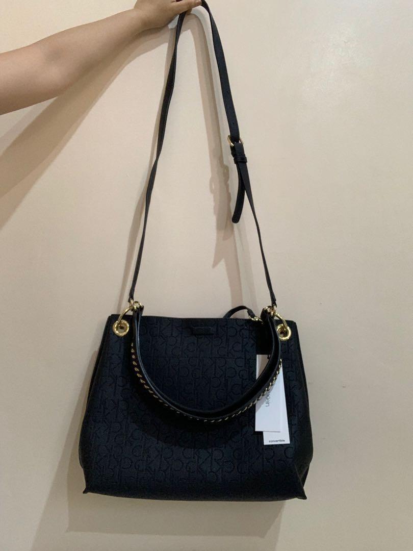 Calvin Klein Raya Hobo Convertible Bag in Signature Logo Gold Plated Hardware