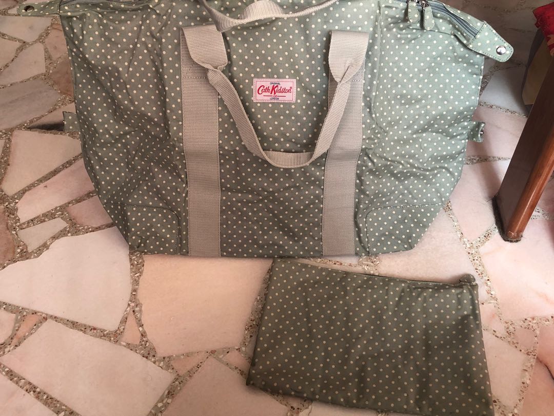 Cath Kidston Foldaway Overnight Bag Sage Green Polka Dot Luxury