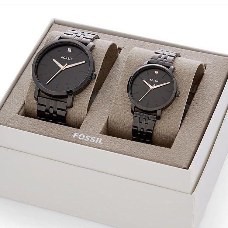 Fossil Watch Couple Set in Black, Luxury, Watches on Carousell