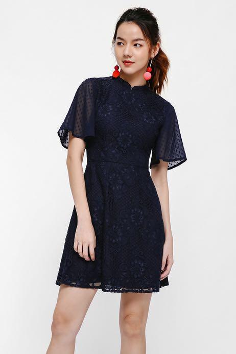 Sexy Lace Buttons Mandarin Collar Lace Dress Dresses