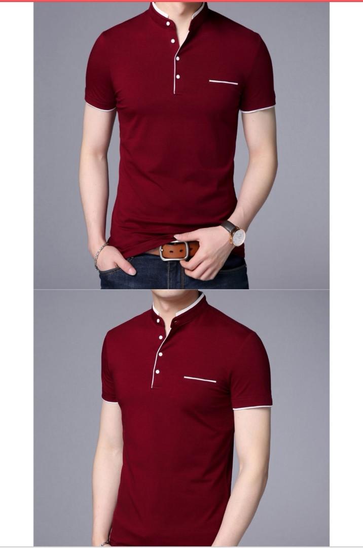 Mandarin collar short sleeve tee shirt 