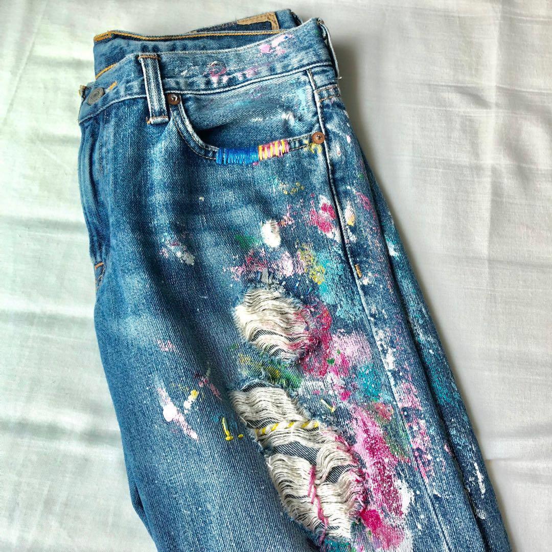 Ralph Lauren Paint Splattered Denim Jeans Women S Fashion Bottoms Jeans Leggings On Carousell