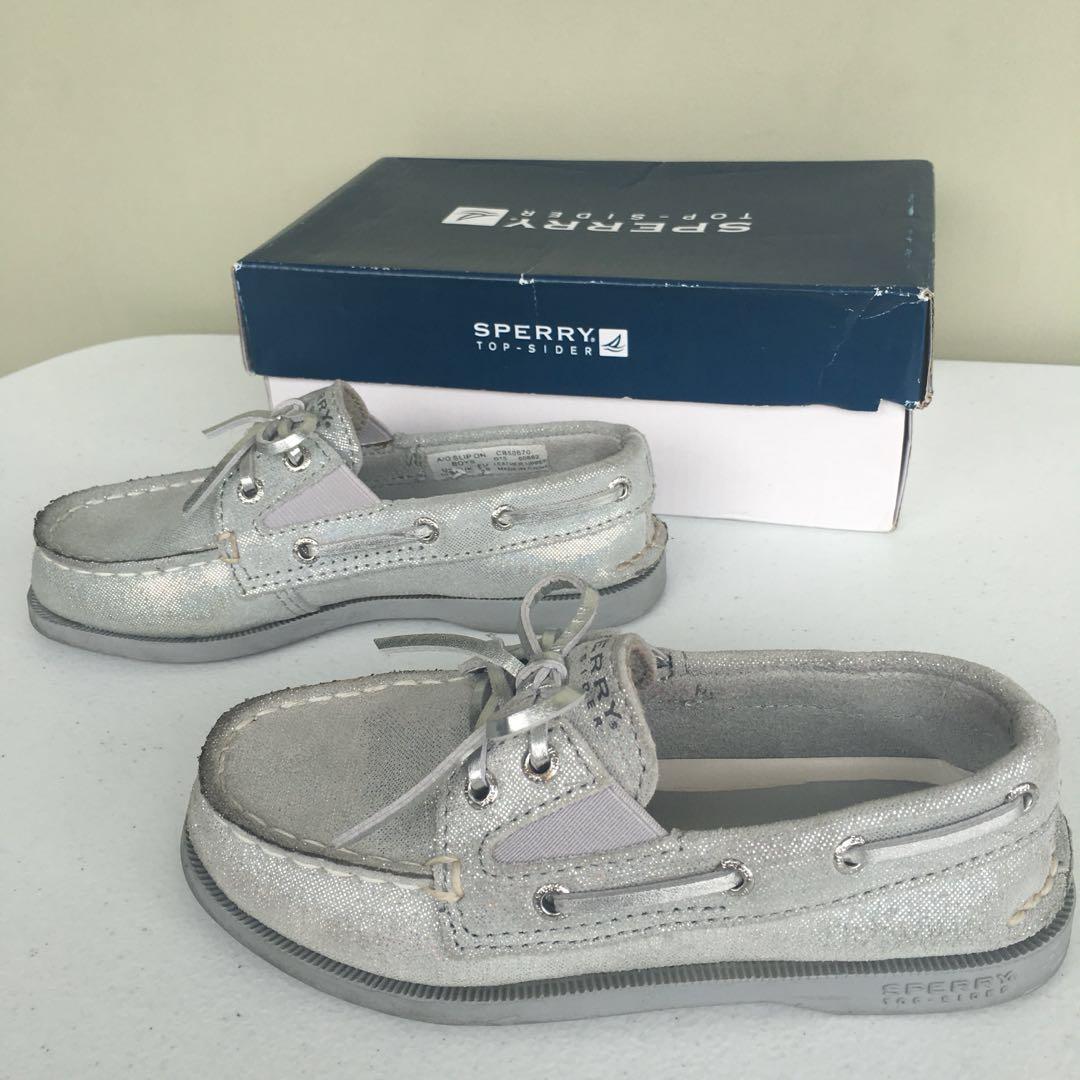 sperry silver slip on