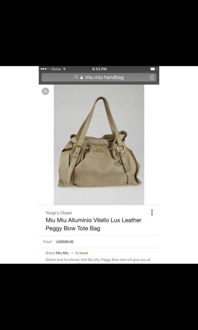 Miu Miu Alluminio Vitello Lux Leather Peggy Bow Tote Bag - Yoogi's