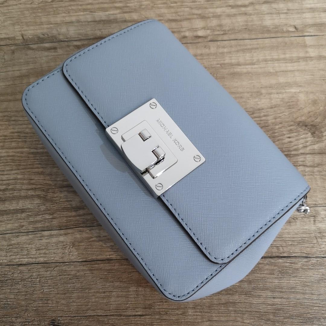BN Michael Kors Tina Small Saffiano Leather Clutch Crossbody Bag Pale Blue MK Crossbody Women s Fashion Bags Wallets Cross body Bags on Carousell