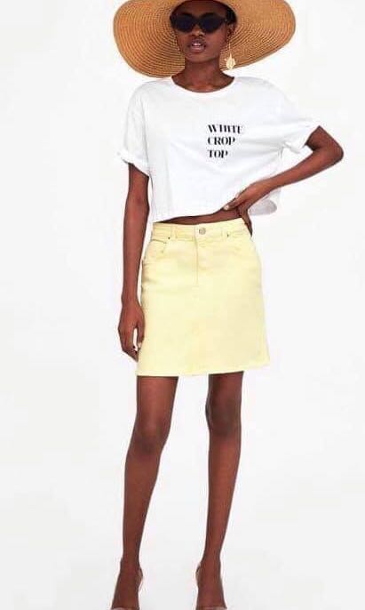 pastel yellow denim skirt