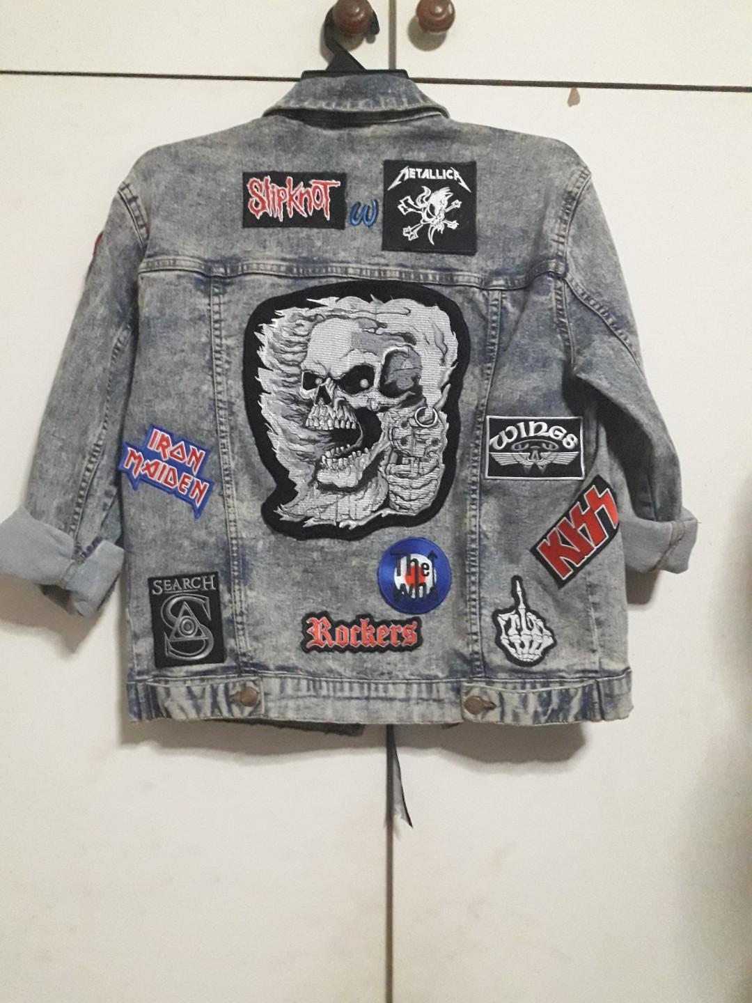 Denim jacket with rock band patches