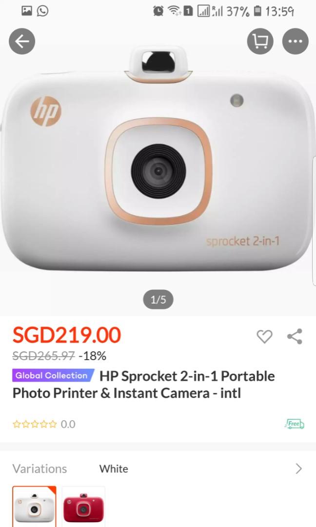 Hp sprocket 2 in 1 instant camera instant printer, Photography, Cameras