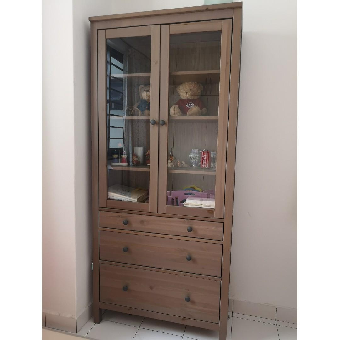 Ikea Hemnes Glass Door Cabinet With 3 Drawers Furniture Shelves