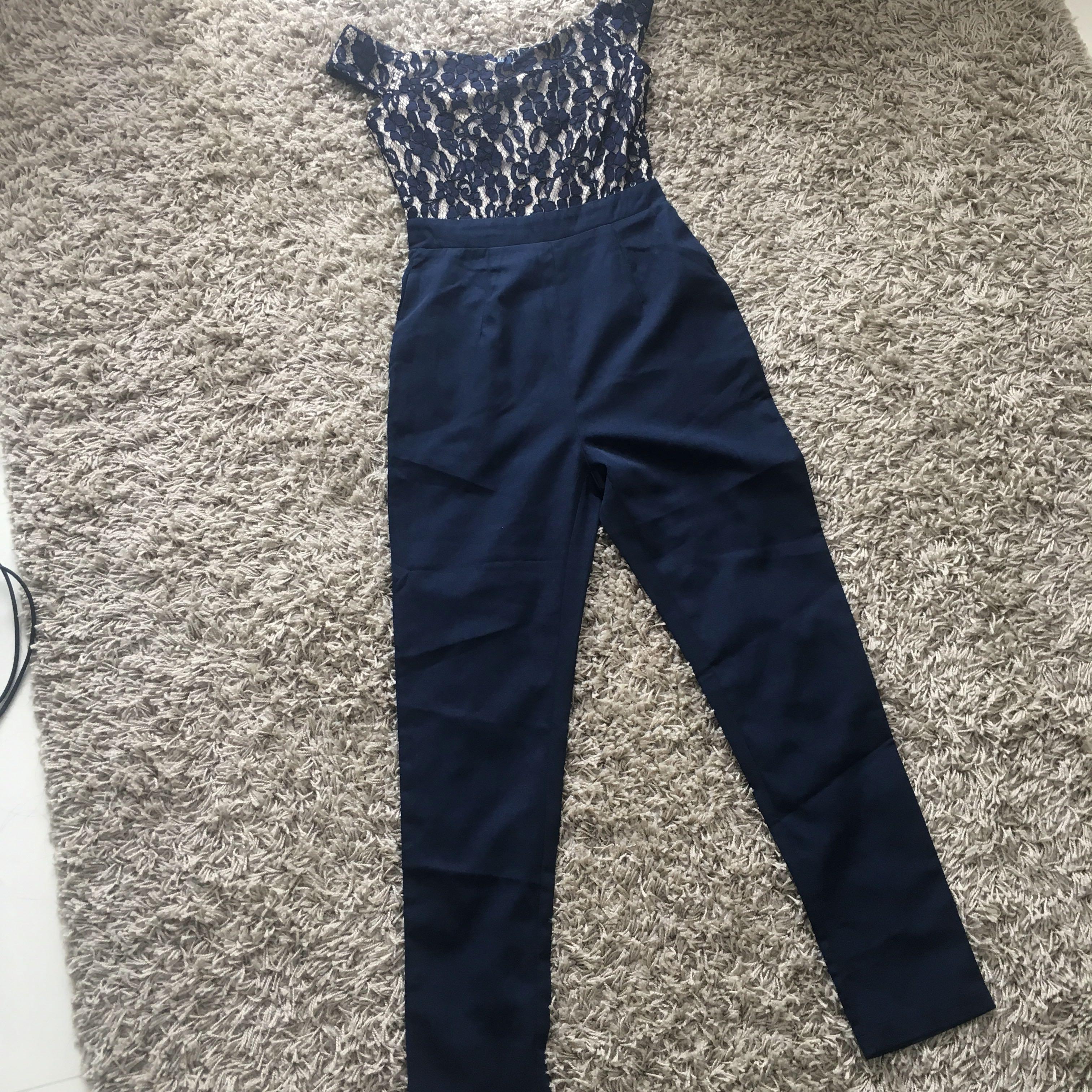 navy lace top jumpsuit
