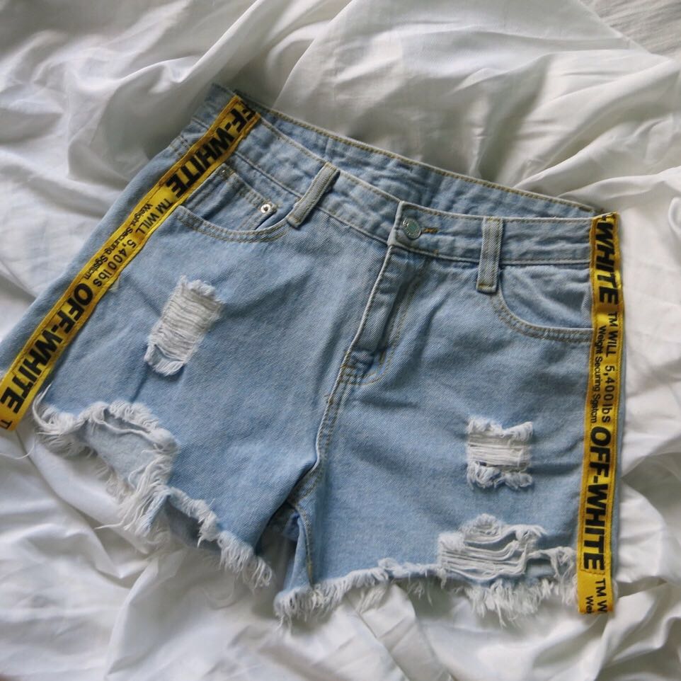 Off white hot sale denim shorts