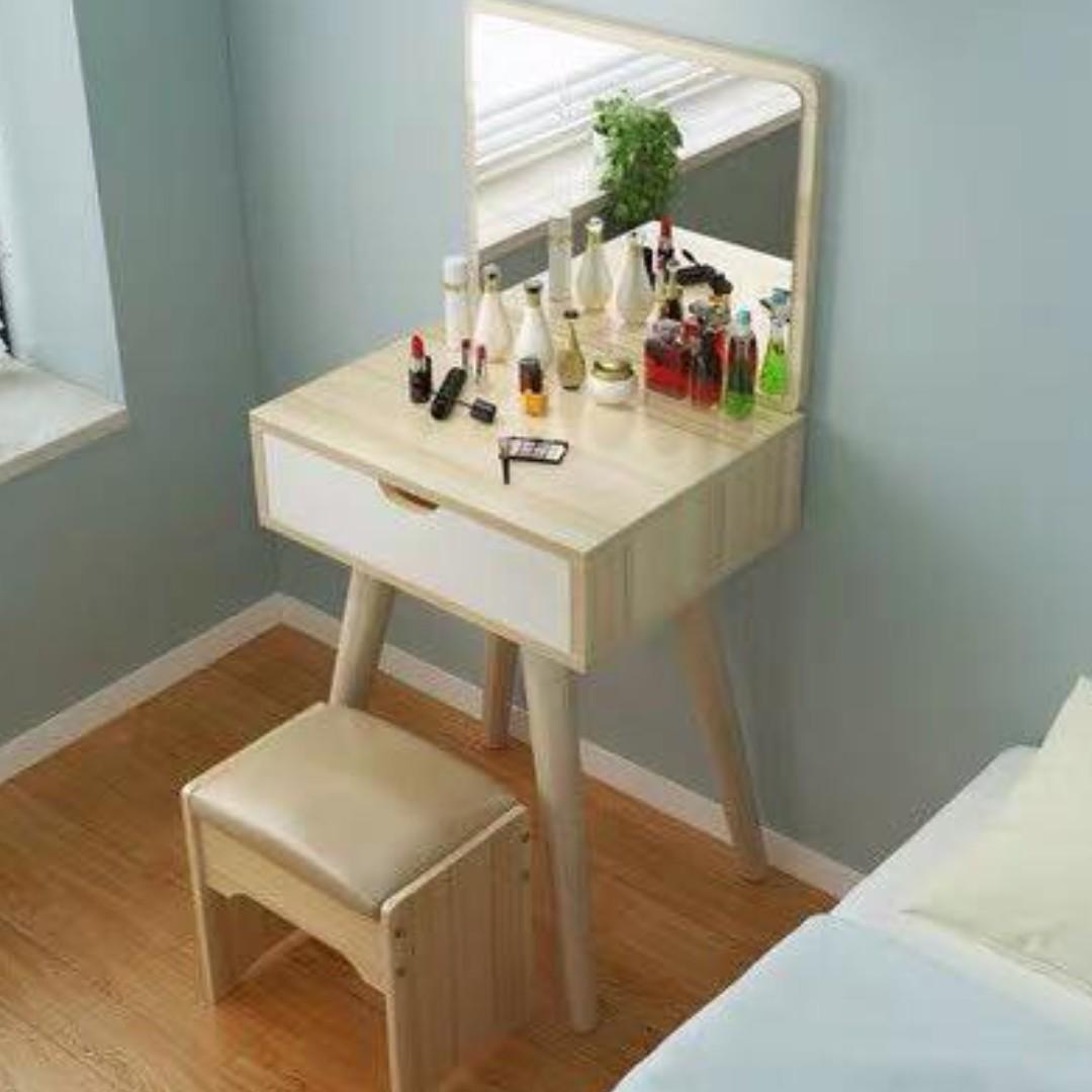 Scandanavian Vanity Table and Single Storage with Chair (Category: Office Furniture & Fixtures) located in Manila. Submitted by sportshubb (Listing ID 211194644, Image 1). Description: Scandanavian Vanity Table and Single Storage with Chair Space saver vanity Mirror included Includes single vanity storage With stool Minimal assembly required Price: 3999 09162155314 - Globe 09172039793 - Globe 09507383831 - Smart or Sun (02)5437961 - Landline We c
