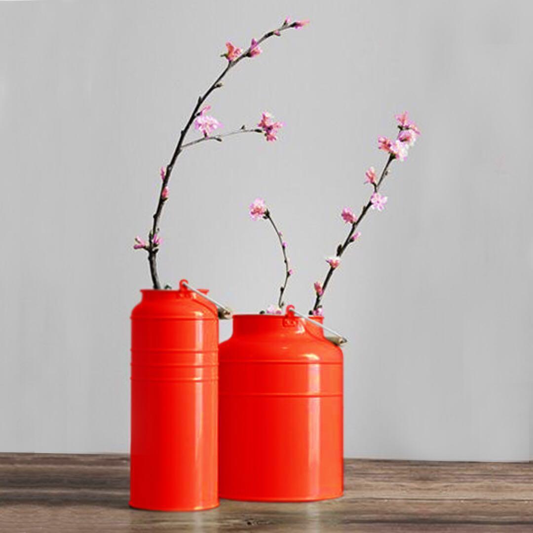 Set Of 2 Ikea Decorative Steel Milk Can Vase Red Cny Home Decor