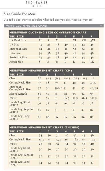 Ted Baker Size Chart Mens