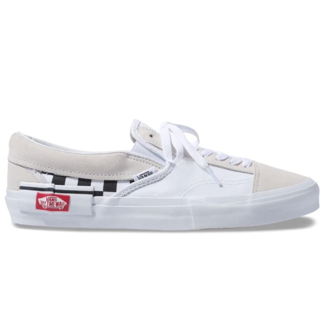 vans checkerboard slip on true white