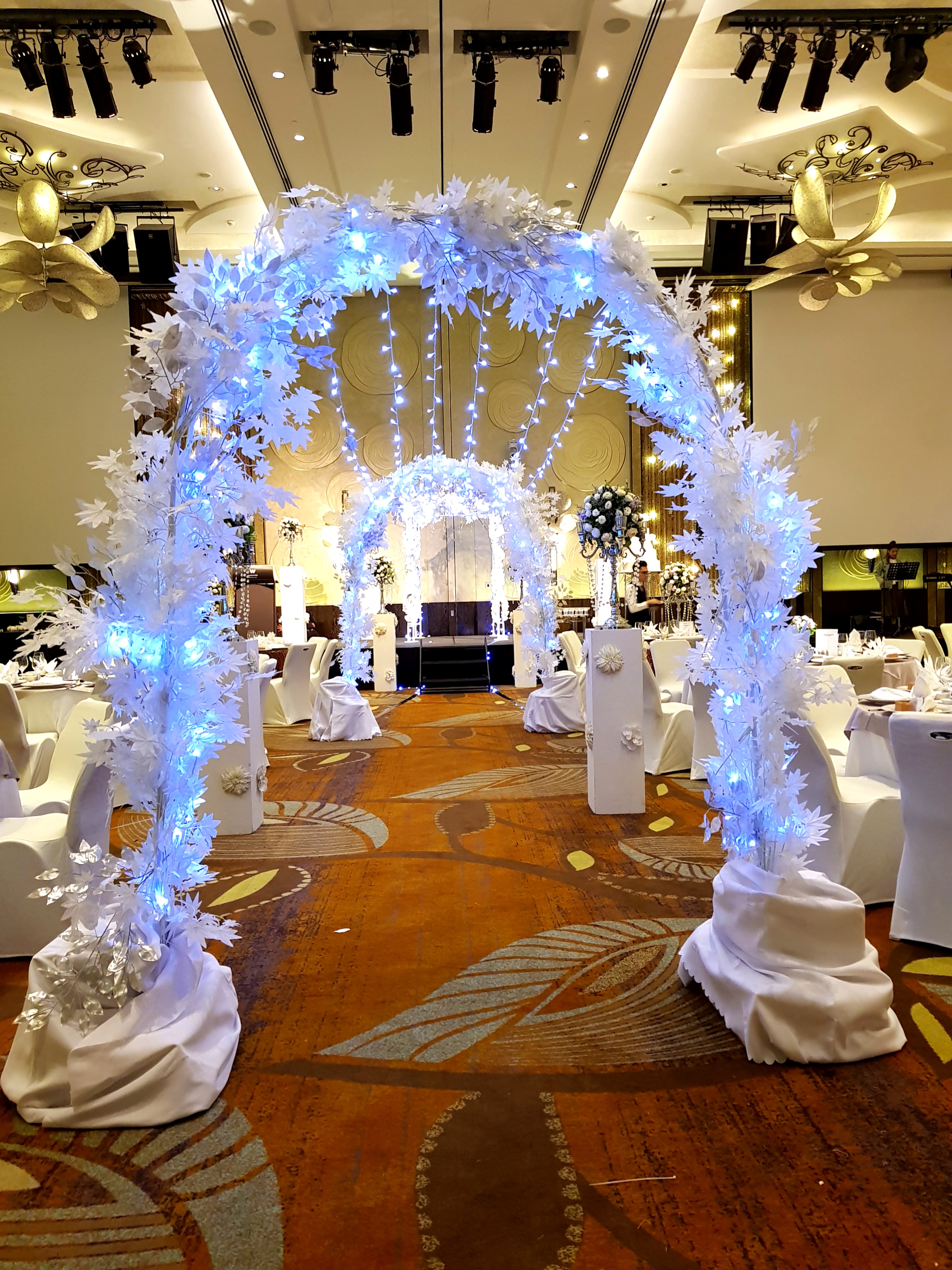 Overhead Fairlylights Walk In Aisle With Winter Wonderland Arch Icy