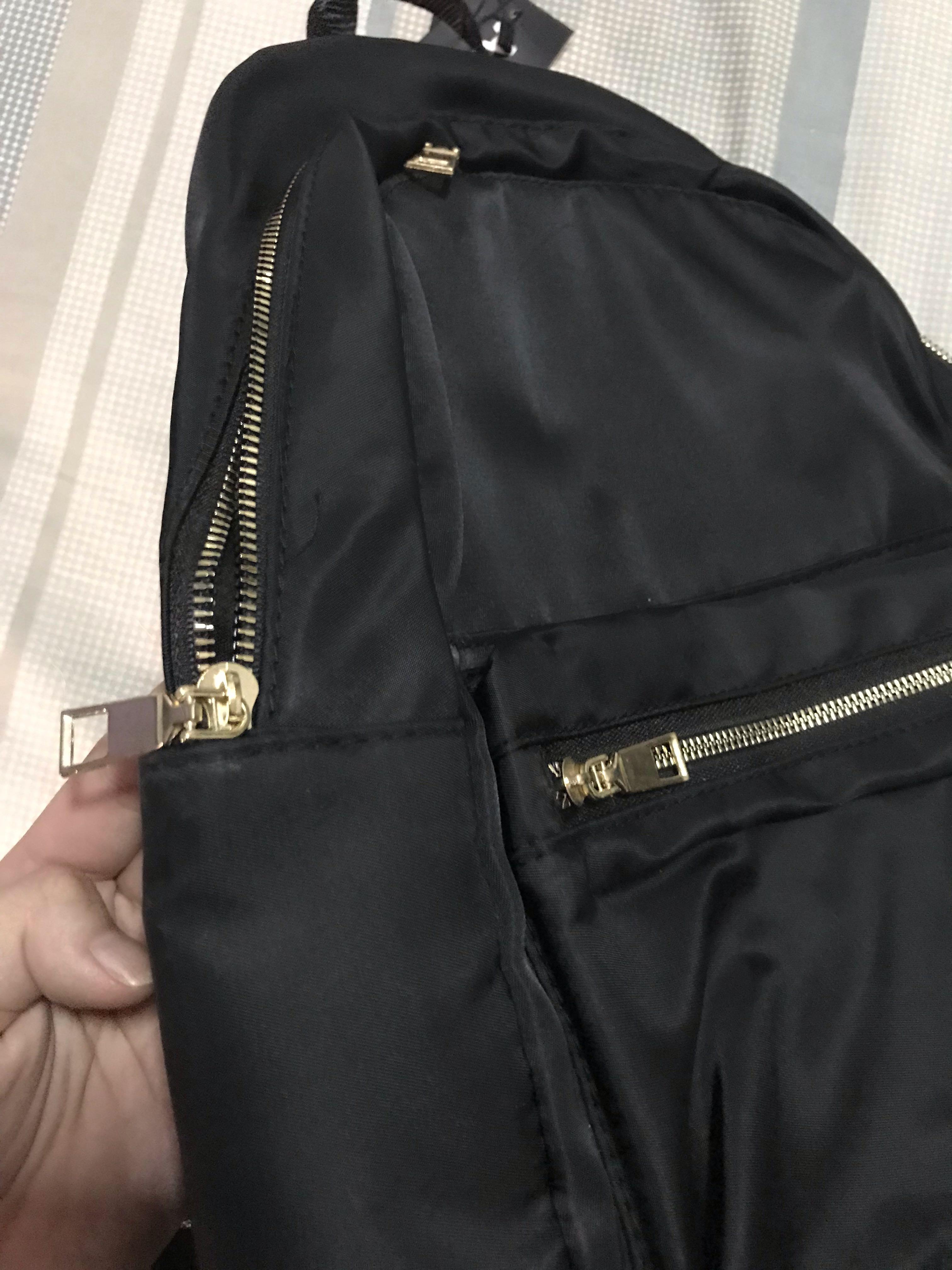 Anipopy Black Nylon Backpack with Gold Zippers