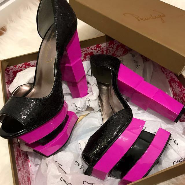 black and pink shoes heels
