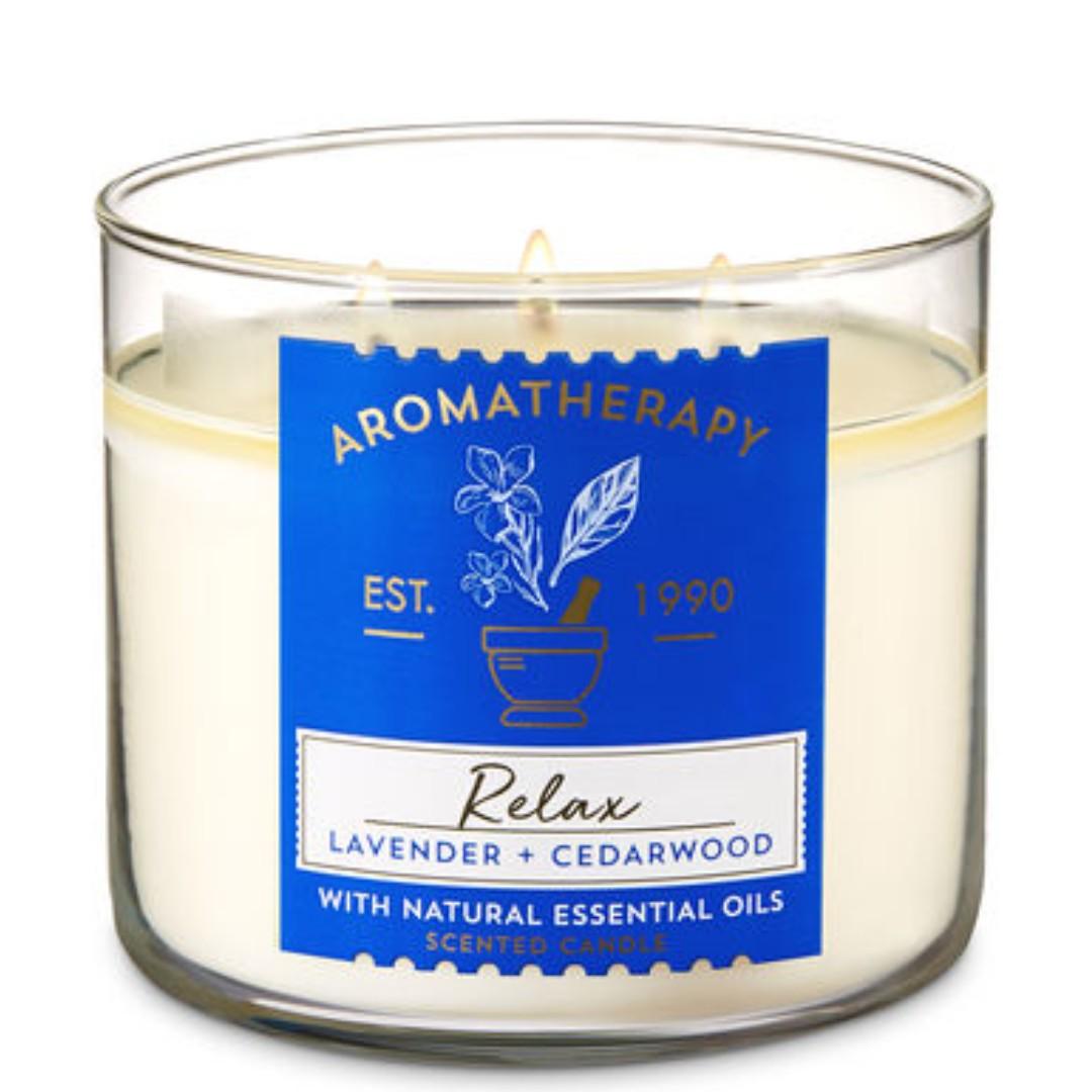 Bn Bath Body Works Aromatherapy Lavender Cedarwood 3 Wick Candle Health Beauty Bath Body On Carousell