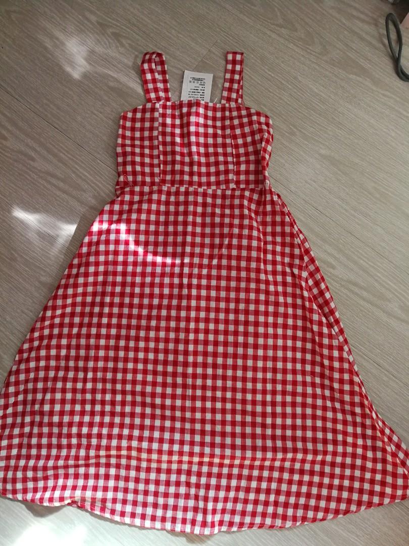 Red and clearance white check dress