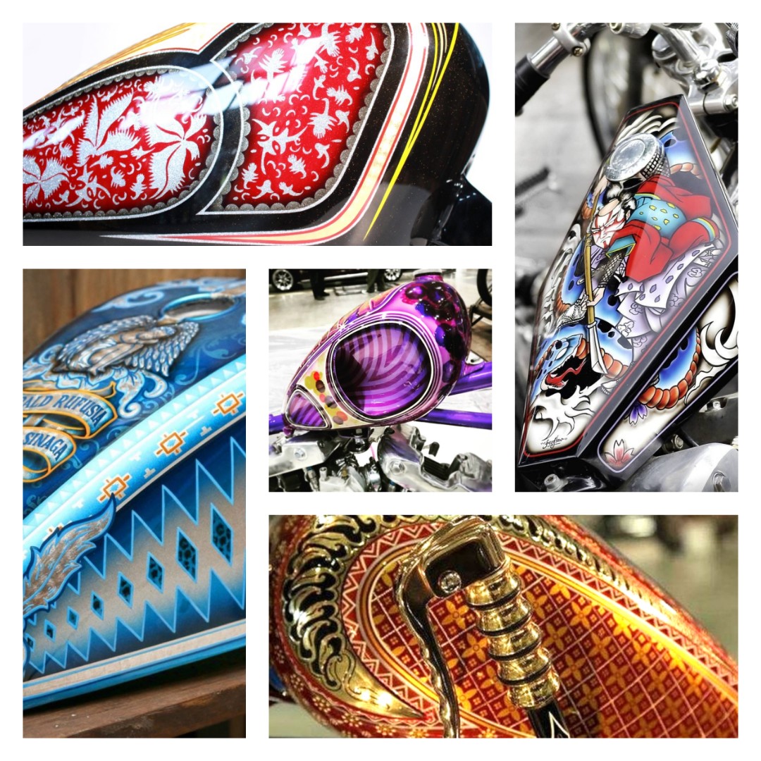 custom painted motorcycle gas tanks