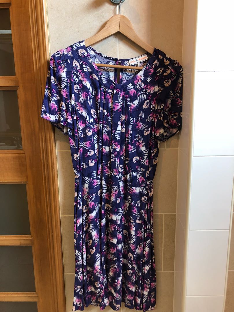 Dorothy Perkins Purple Butterfly Skater Sleeved Knee Length Dress