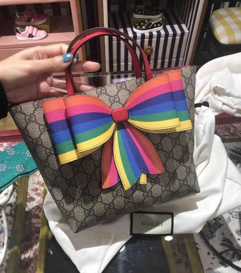 超人氣款🔥GUCCI Kids GG Supreme tote with rainbow bow 彩虹蝴蝶結托