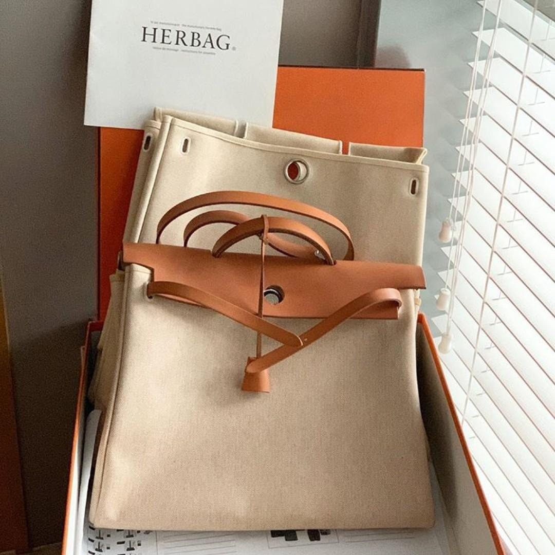 Hermes 32cm Orange Canvas/Leather Herbag PM 2-in-1 Bag/Backpack