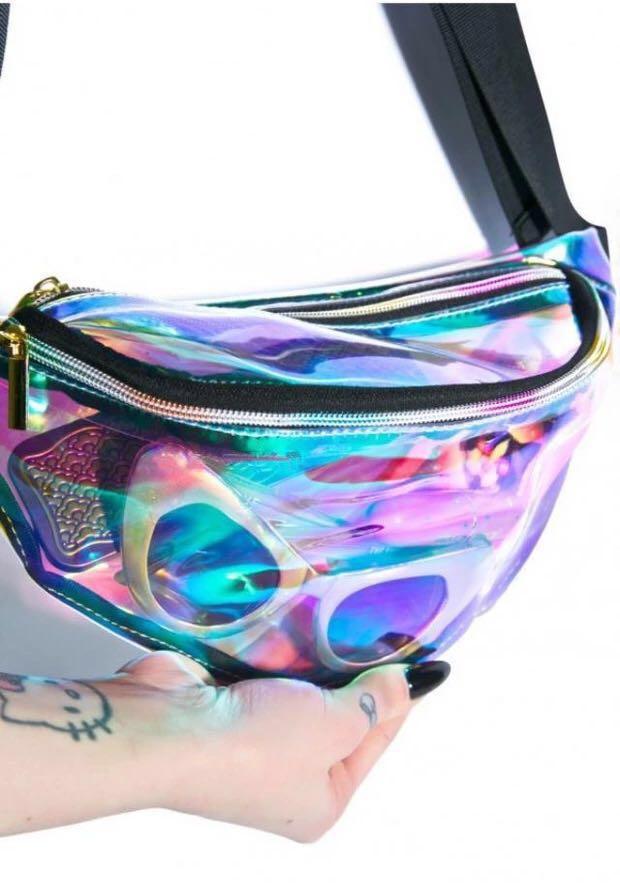 Holographic Chrome Waist/ Sling Bag/ Fanny Pack (TRANSPARENT/ PURPLE ...
