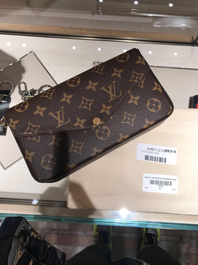 $1200 wire. New Louis Vuitton Felice Pochette Monogram Coated Canvas Gold  Hardware measuring 21.5cm by 11cm by 3cm. Full set.