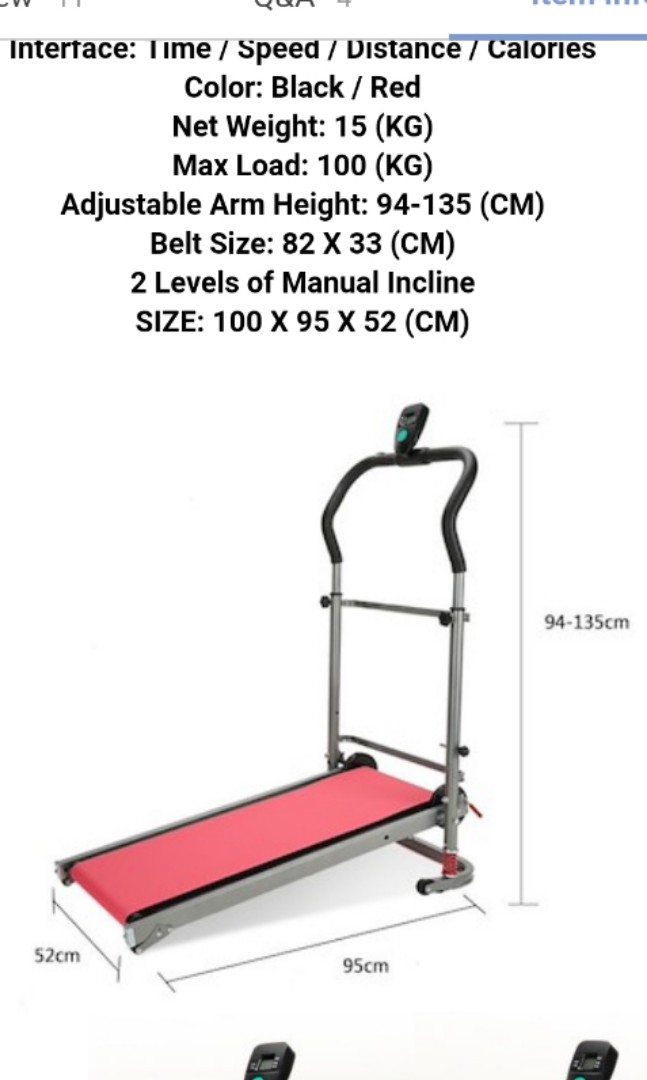 Manual Treadmill Red, Sports Equipment, Exercise & Fitness, Cardio ...