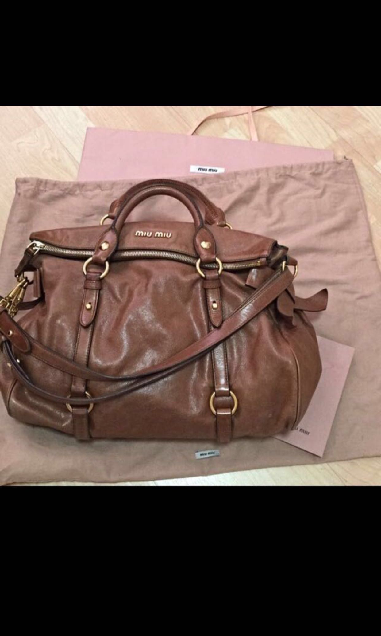 Miu Vitello Lux Brown Price Reduced Luxury Bags