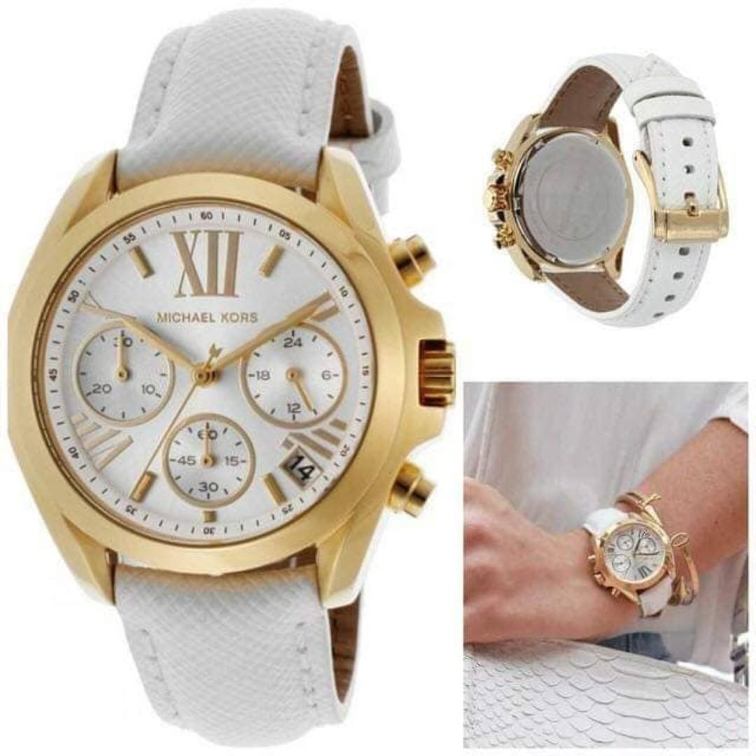 MK white leather watch