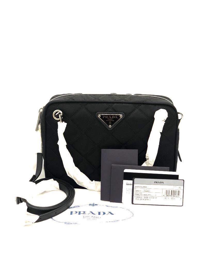 Prada Re-Edtion Nylon Quilted Black Triangle Logo Crossbody Bag 1BH910 