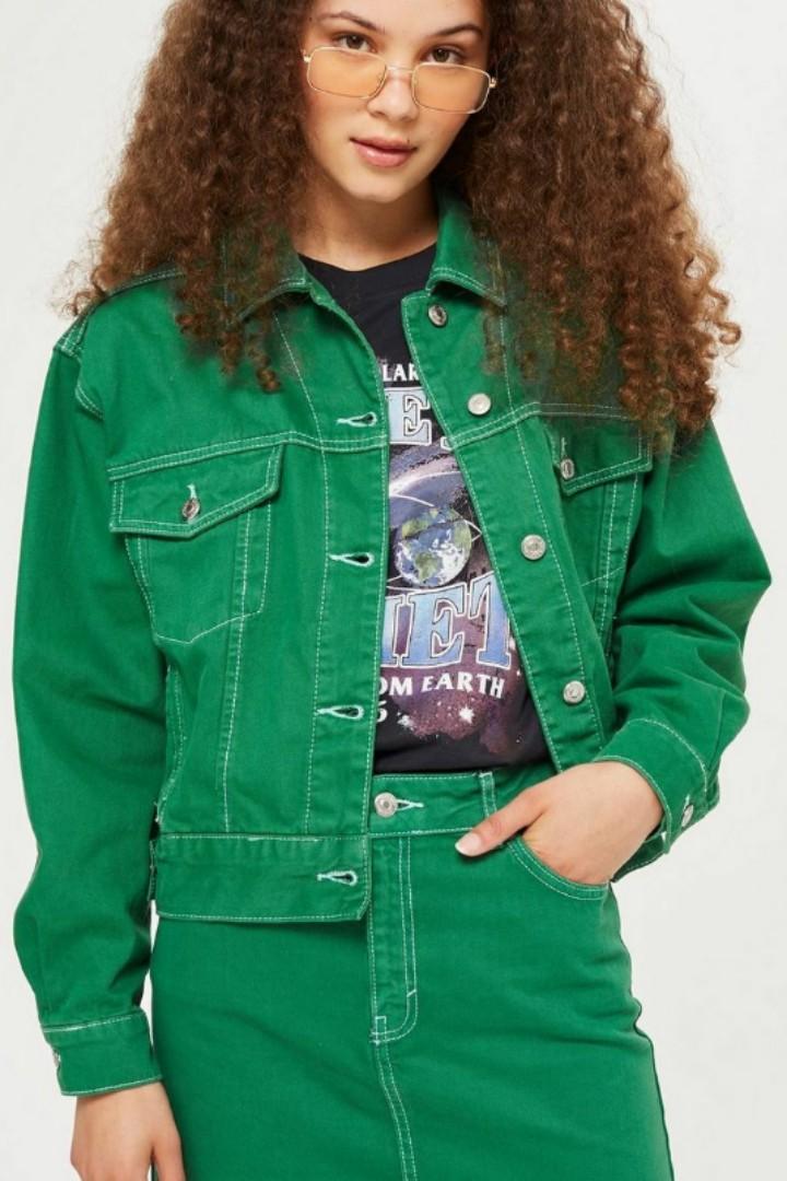 Green denim cheap jacket topshop