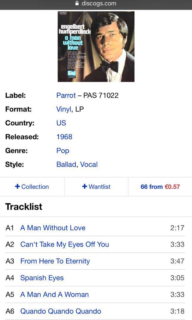 Vintage Engelbert Humperdinck A Man Without Love Vinyl Lp Music Media Cds Dvds Other Media On Carousell Engelbert humperdinck — spanish eyes 05:32. carousell